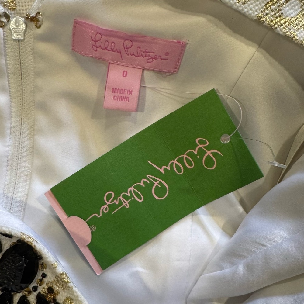 NWT Lilly Pulitzer Laidley Dress in Gold Metallic Sneak A Peek Sz 0 - Picture 12 of 16